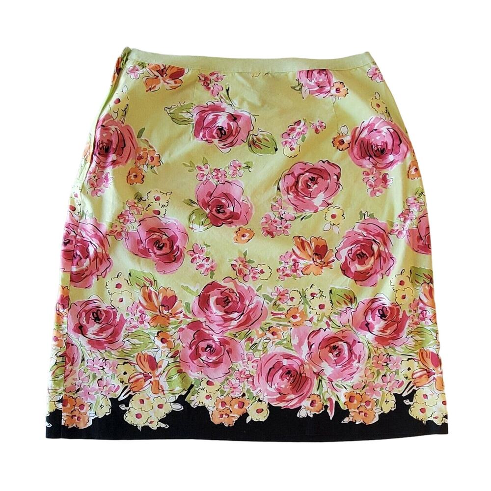 VAN HEUSEN Women 6 Skirt Tropical Floral Waist 26" Lime Green & Pink Lightweight - Picture 4 of 6